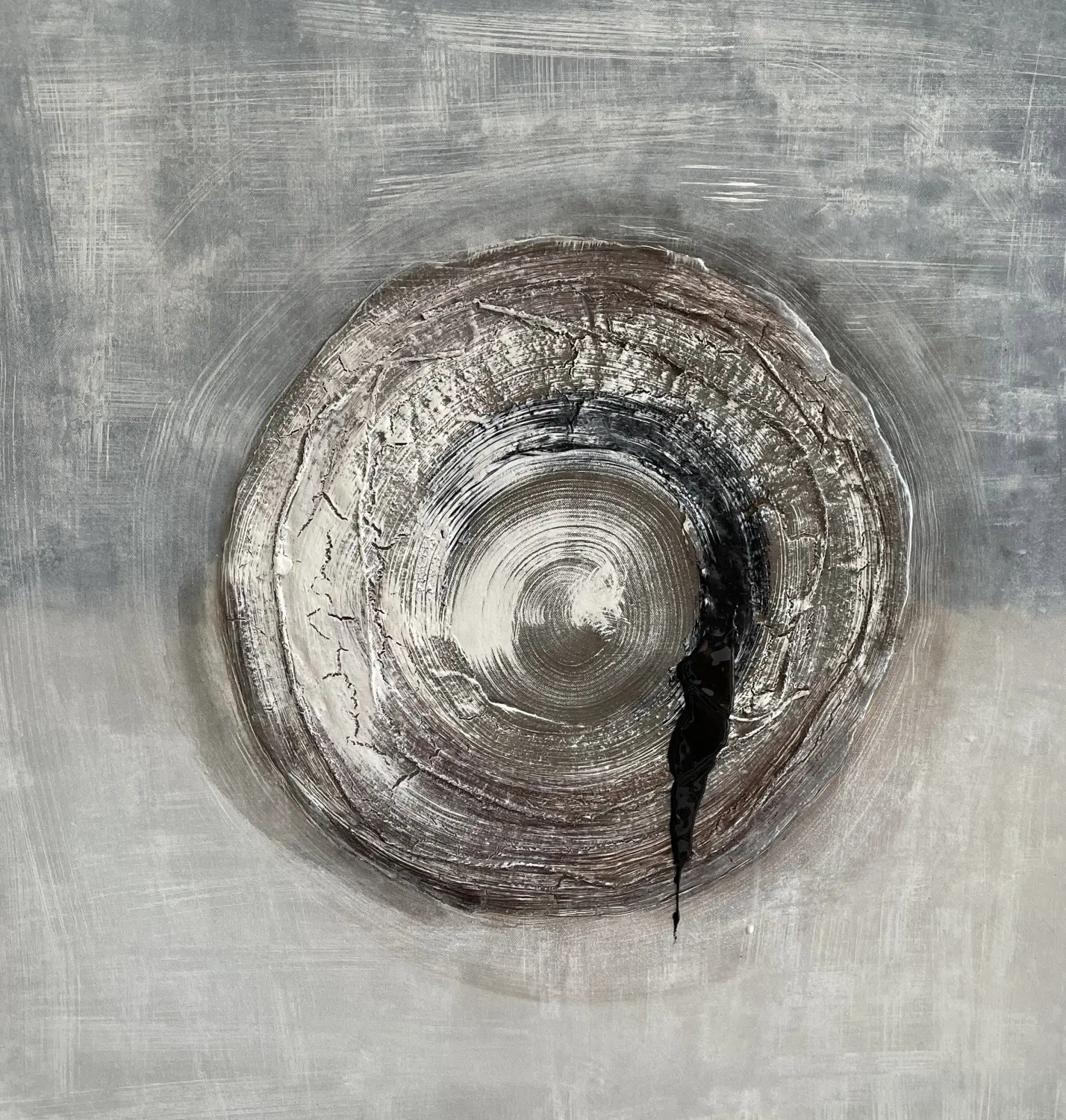 Resonanzkern – Arbeit aus der Serie „Grenzzeit“ von Flu, 2024, Format 60 × 60 cm.