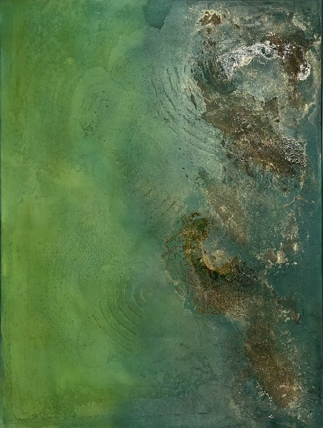 Schattengrün – Werk aus der Serie „Grünzeug“ von Flu, entstanden 2025, Format 80 cm × 60 cm. Von Flu.