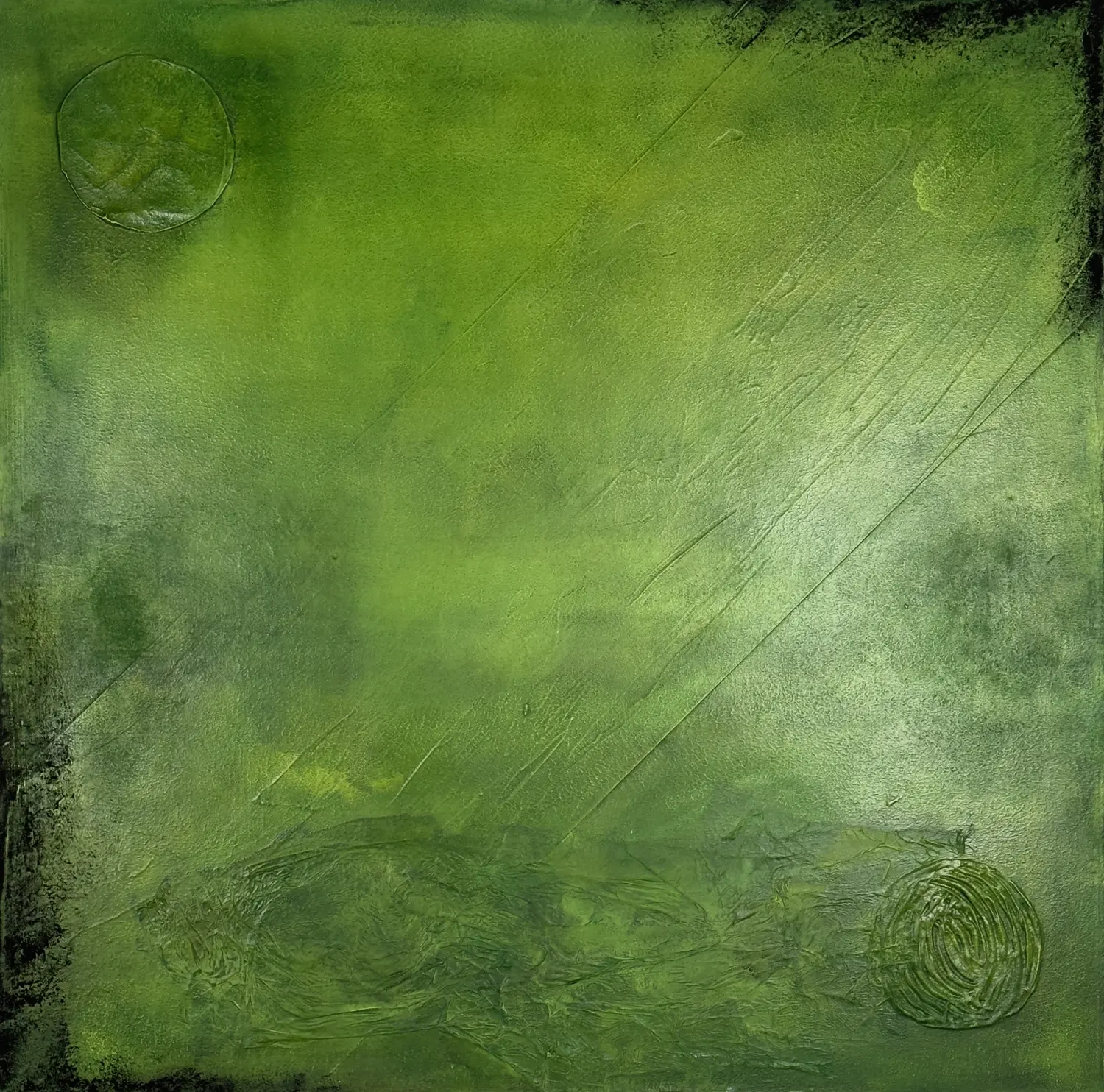 Ruhebereich – Werk aus der Serie „Grünzeug“ von Flu, 2022, Format 100 cm × 100 cm. Von Flu.