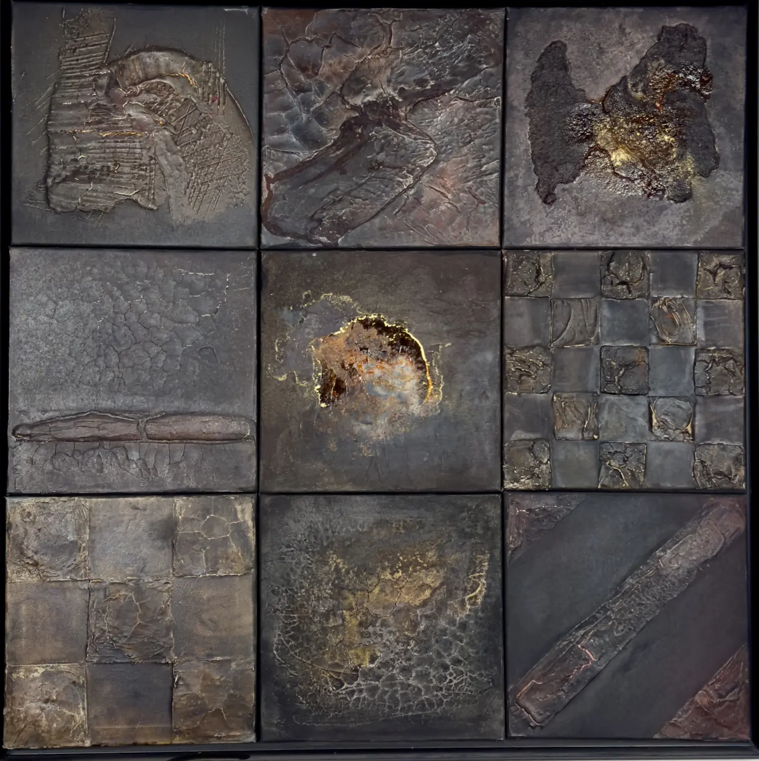 Die letzten Funde unter der Erde – Werk aus der Serie „Was bleibt“, entstanden 2022, Format 92 cm × 92 cm. Von Flu.