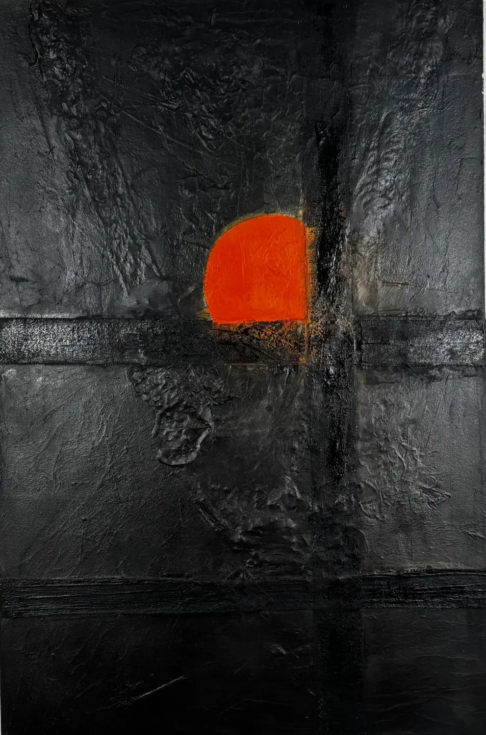 Letzte Lichtschicht – Werk aus der Serie „Was bleibt“, entstanden 2023, Format 100 cm × 80 cm. Von Flu.